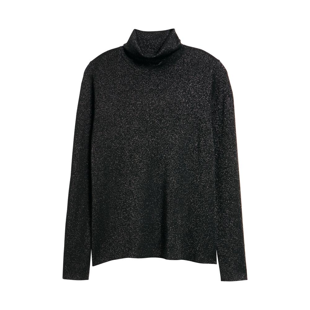 NWT Eileen Fisher Black Wool Metallic Long Sleeve Turtleneck Sweater Top Small - Picture 2 of 8